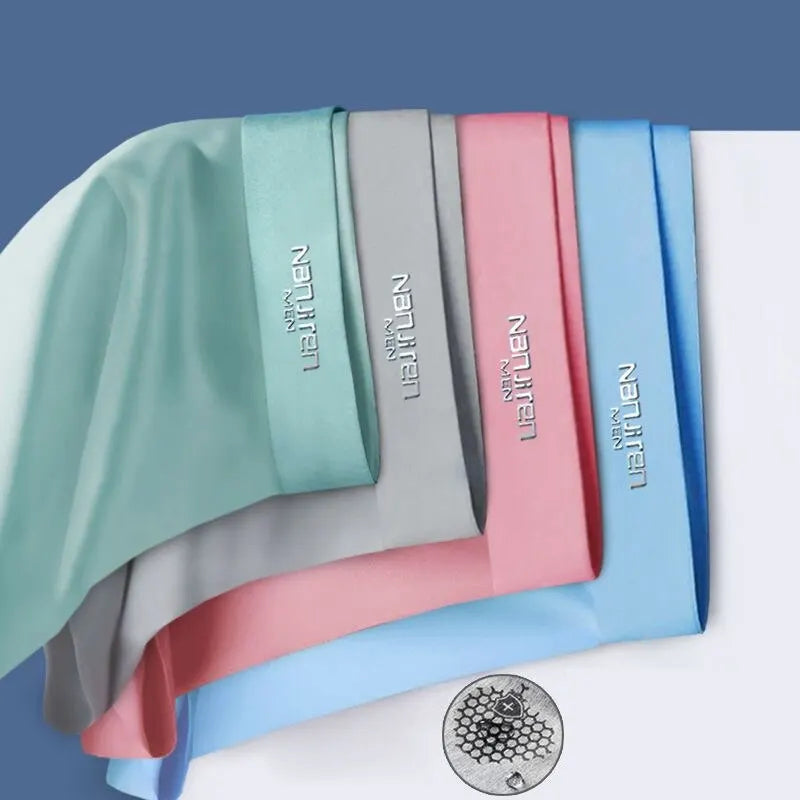 "FrostFlex Ice Silk boxershort set voor heren, 4-delig, ademend, antibacterieel, met elastische tailleband en koel effect."