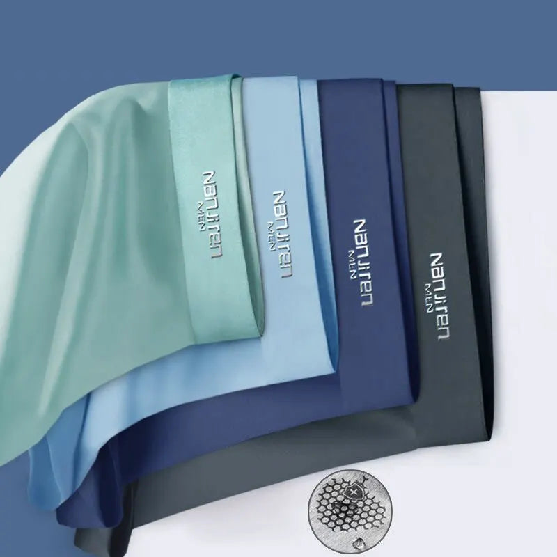 "FrostFlex Ice Silk boxershort set voor heren, 4-delig, ademend, antibacterieel, met elastische tailleband en koel effect."