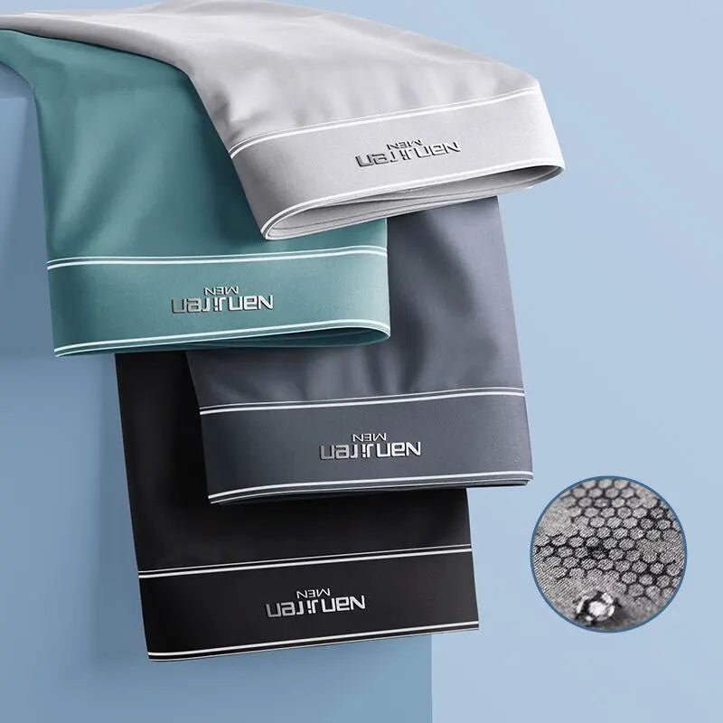 "FrostFlex Ice Silk boxershort set voor heren, 4-delig, ademend, antibacterieel, met elastische tailleband en koel effect."