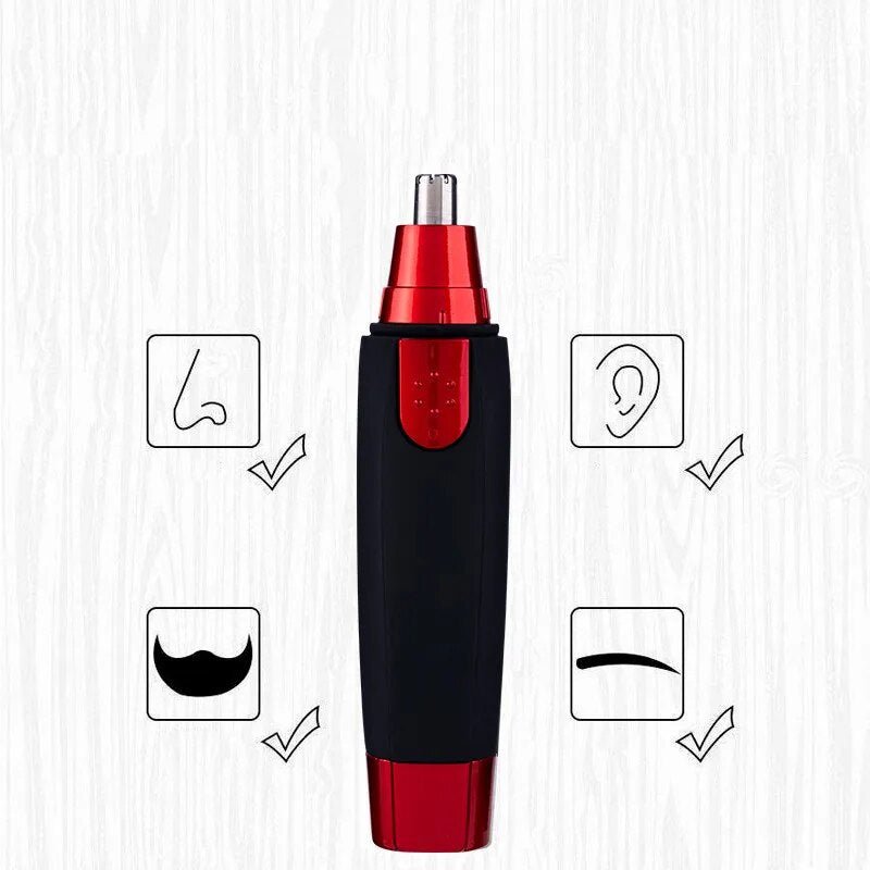 Moeiteloze elektrische neus- en oortrimmer in wit en rood voor een verzorgde uitstraling.