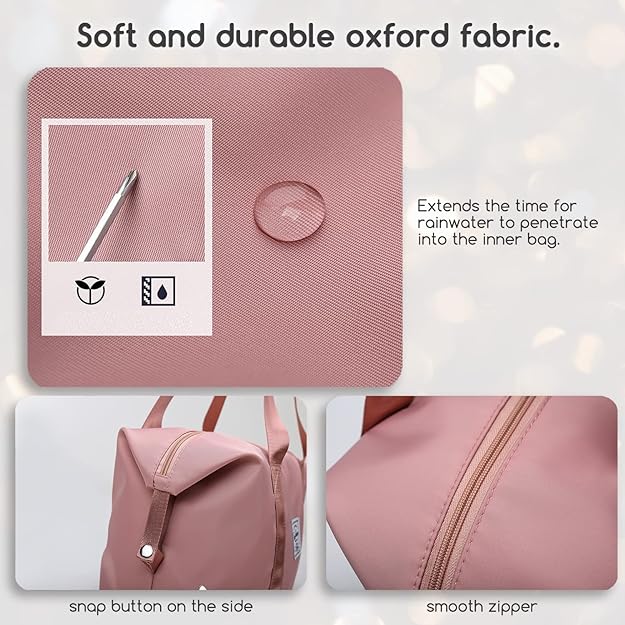 Zijkant van de duurzame oxford stoffen dames weekendtas, met extra vakken.