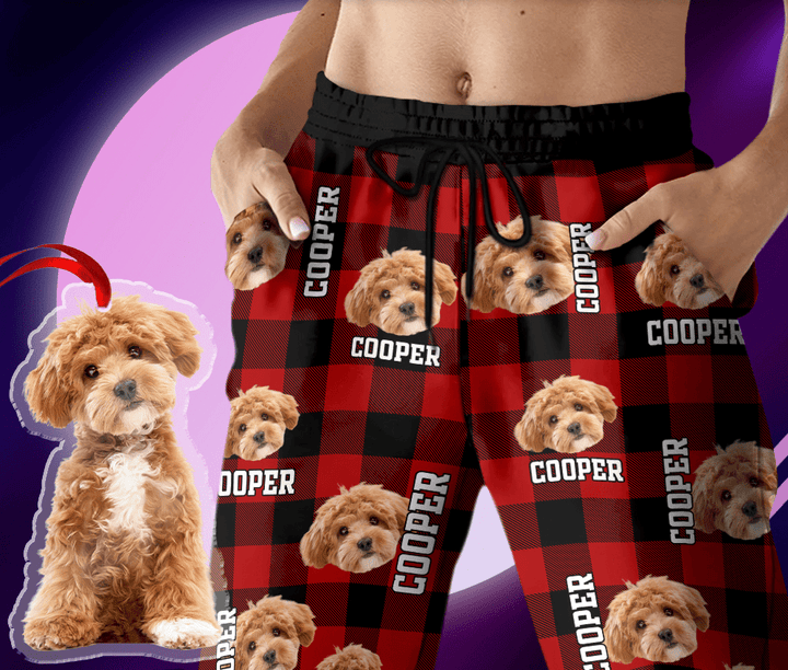 Dames gepersonaliseerde joggingbroek met huisdierfoto. Zachte en comfortabele custom sweatpants, ideaal cadeau.