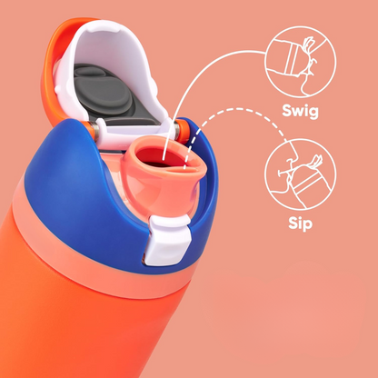 "Geïsoleerde RVS fles met rietje, lekvrij, beschikbaar in diverse kleuren, houdt dranken koud of warm. Perfecte hydratatie."