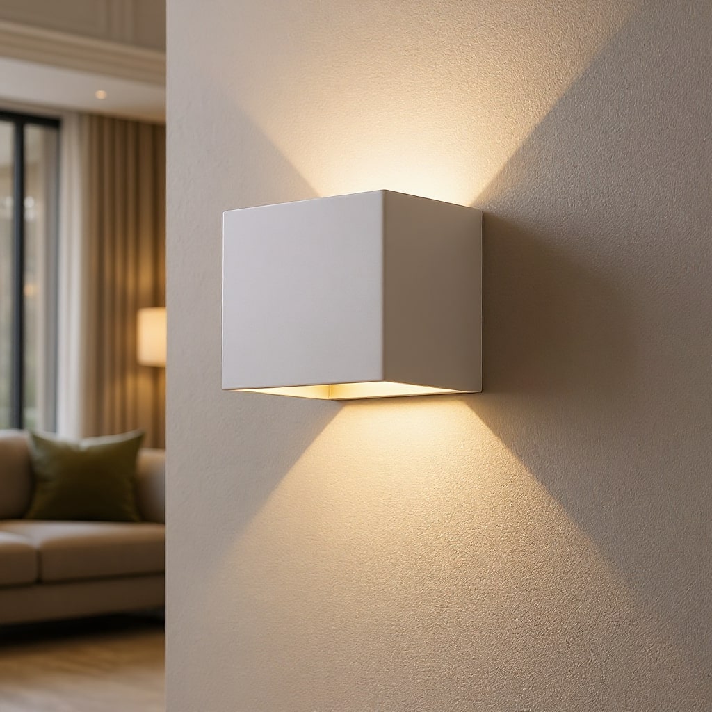 Moderne draadloze LED wandlamp met ingebouwde sensor, perfect voor hal, trap of tuin. Oplaadbaar via USB.