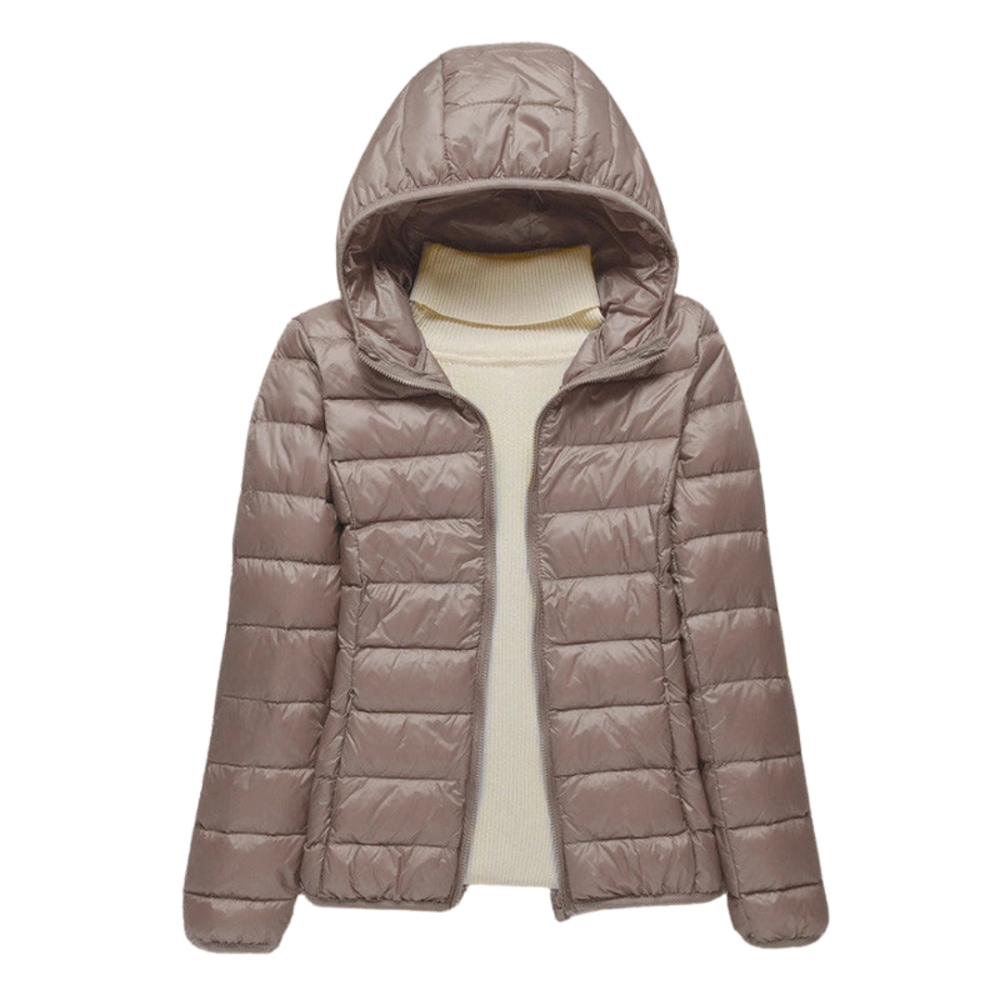 Modieuze en elegante damesjas, gewatteerd met capuchon, ideaal voor een stijlvolle look.