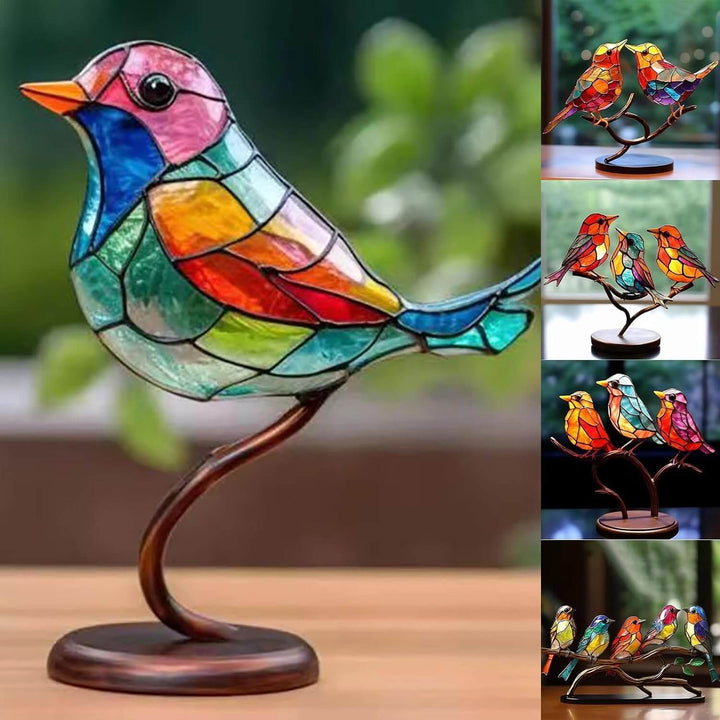 Verrijk je interieur met dit kleurrijke decoratieve beeld van vogels op tak. Een blikvanger.