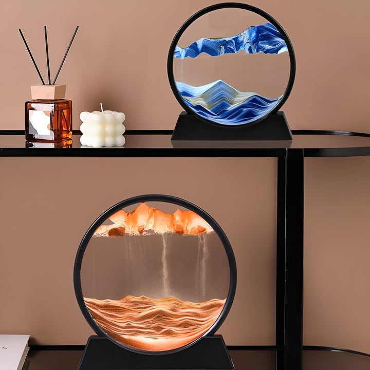 Dynamische zandloper kunst, ontspannende huisdecoratie voor slaapkamer of kantoor.