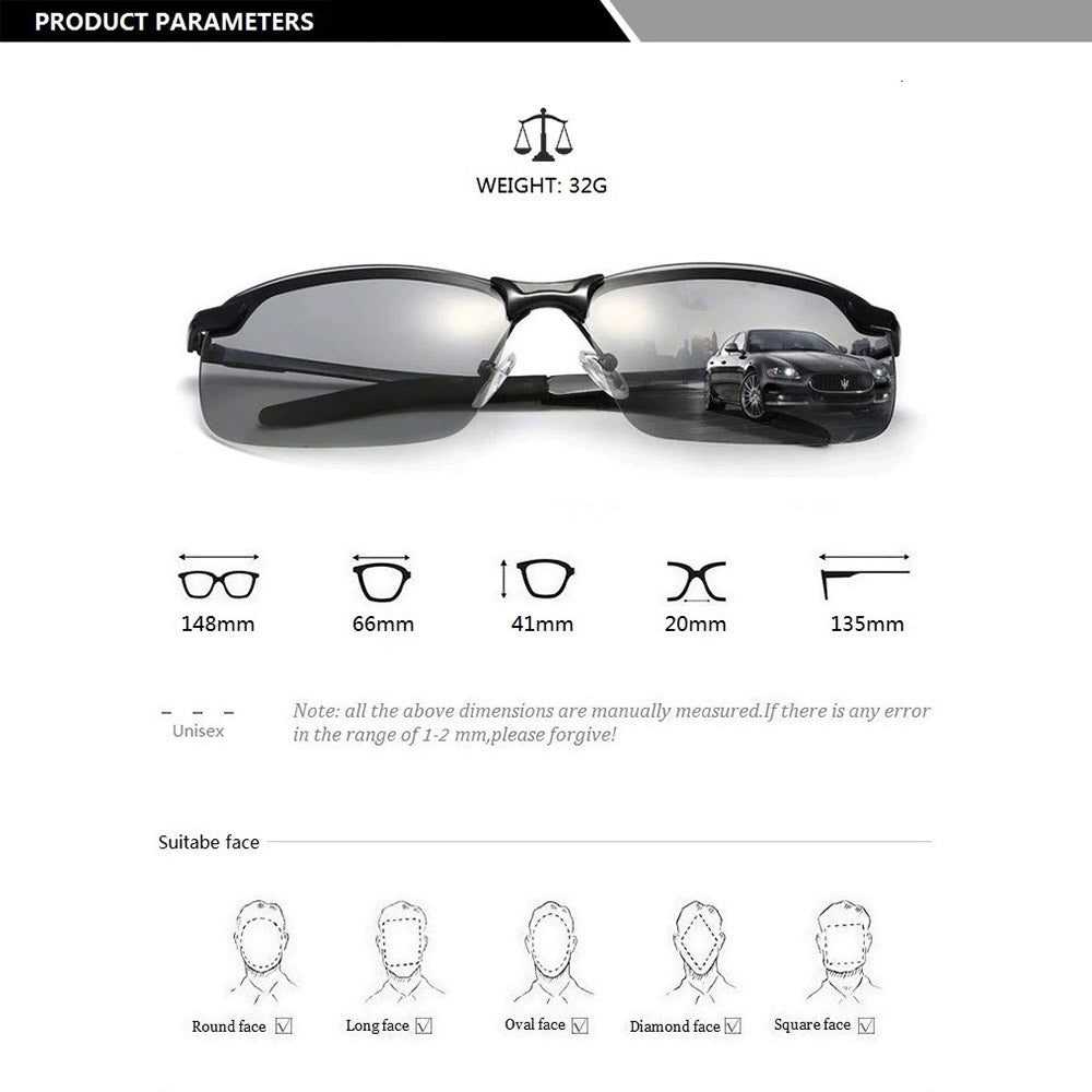 Photochrome unisex zonnebril met uv-bescherming, past zich aan licht aan, voor oogcomfort en stijl.