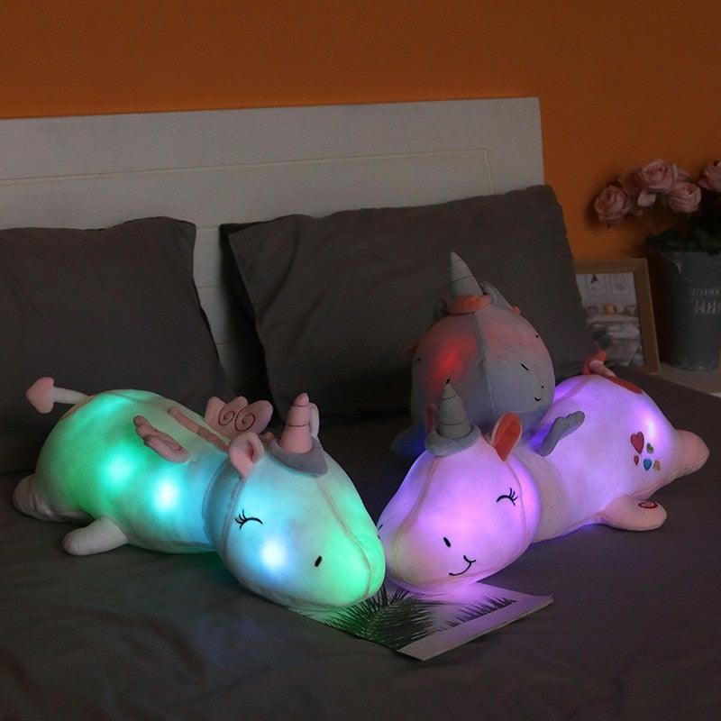 Kinderen pluche eenhoorn knuffel met ingebouwd LED lampje, veilig en zacht speelgoed nachtlampje.