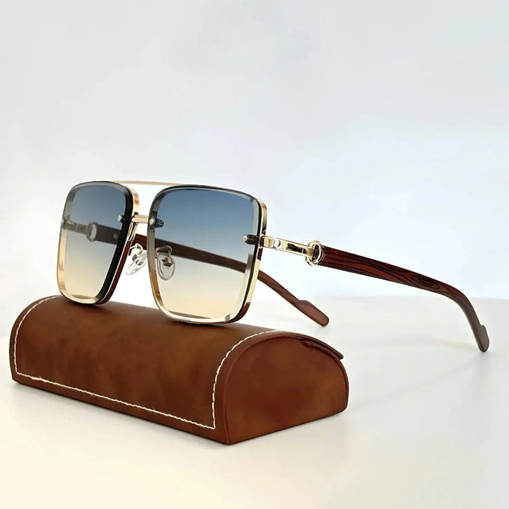 Authentieke vintage houten zonnebril, unisex ontwerp met vierkante glazen, ideaal voor een trendy look.