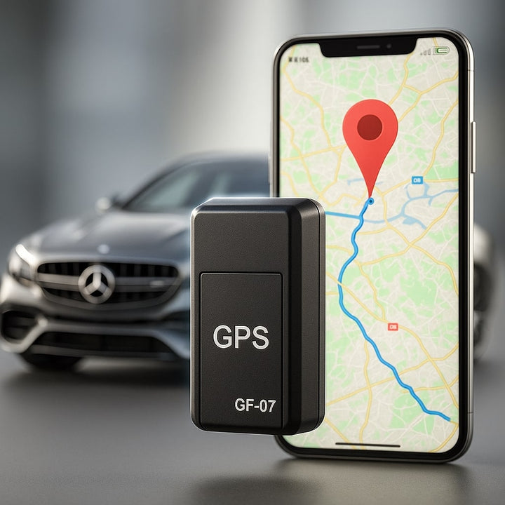 Compacte GPS tracker voor auto; real-time voertuigvolgsysteem zonder abonnement.
