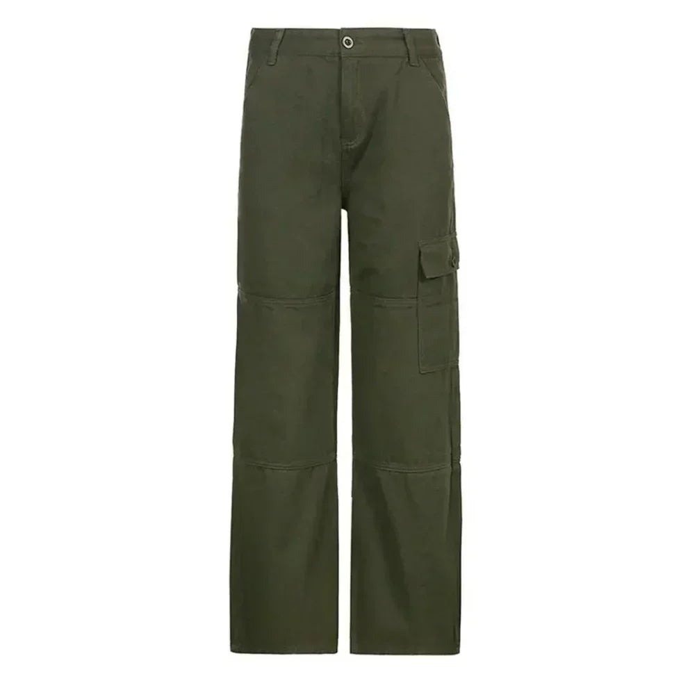 "Groene dames cargo broek met comfortabele pasvorm, ideaal voor casual of chique gelegenheden, modieuze stijl."