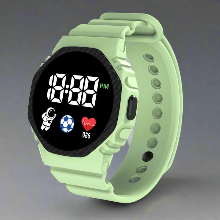 Functioneel waterdicht kinderhorloge, digitaal met LED display. Comfortabel en stijlvol voor elk kind.