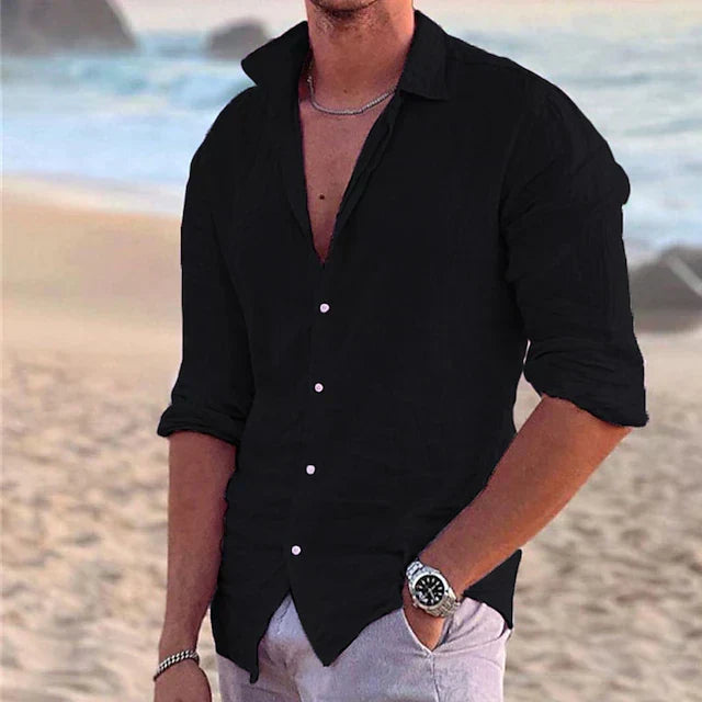 Comfortabel heren linnen overhemd met lange mouwen, perfect voor casual zomeroutfits.