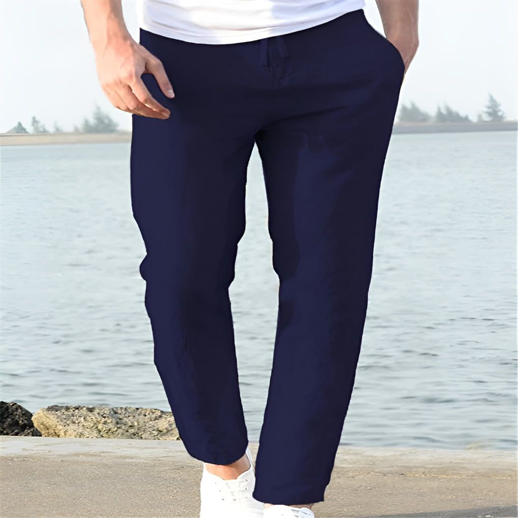 Stijlvolle linnen herenbroek, casual design met luchtig comfort. Perfect voor strand, stad of vakantie.
