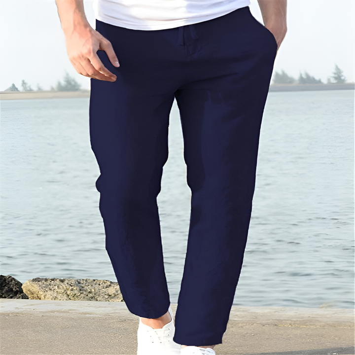 Stijlvolle linnen herenbroek, casual design met luchtig comfort. Perfect voor strand, stad of vakantie.
