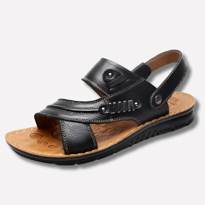 Zwarte heren orthopedische sandalen met open teen, perfect als casual zomer schoenen voor wandelen.