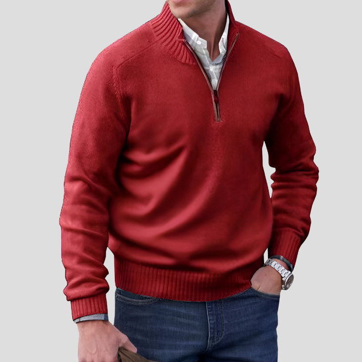 Zachte gebreide heren trui van katoen. Comfortabele pullover met ritskraag, een must-have voor mannen.