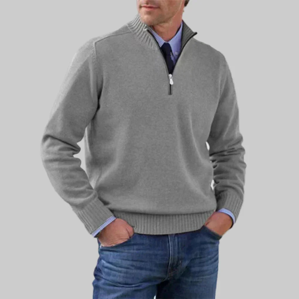 Comfortabele heren sweater met halve rits, zacht gebreid en veelzijdig voor elk seizoen.