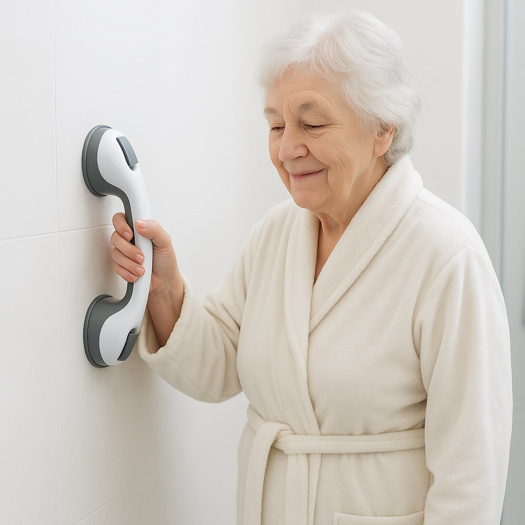 Handige steunbeugel badkamer zonder boren, eenvoudig te bevestigen met zuignappen voor directe veiligheid.