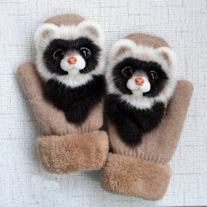 Handgebreide dierenwanten, warm & schattig. Perfecte winteraccessoire voor dames & meisjes.