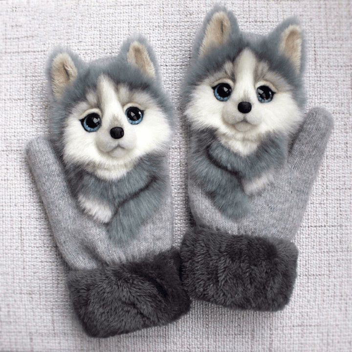 Unieke handgemaakte dierenwanten. Warm cadeau voor dames of meisjes, gebreide winteraccessoire.