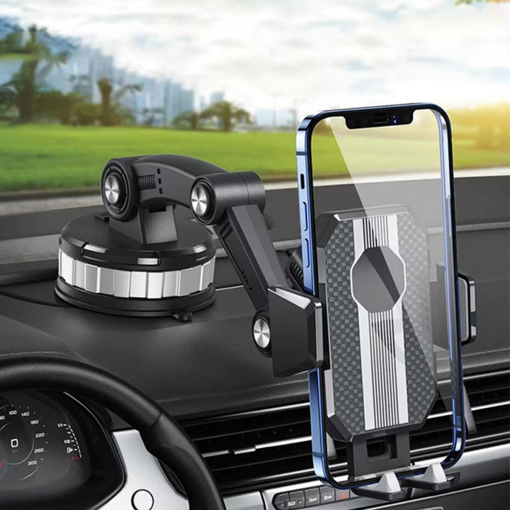 Veilige telefoonhouder auto met 360° rotatie, zorgt voor stabiele bevestiging op dashboard/raam.