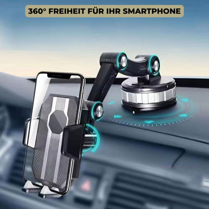 Universele autohouder voor smartphone, met zuignap en 360° draaibare arm voor perfecte hoek.
