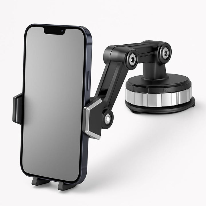Universele telefoonhouder auto met sterke zuignap en 360° rotatie voor veilige navigatie.