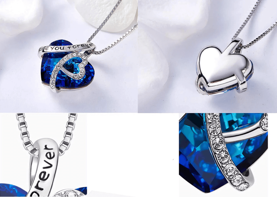 Vrouwen ketting met helder kristal en 'I Love You Forever' boodschap, zilveren afwerking.