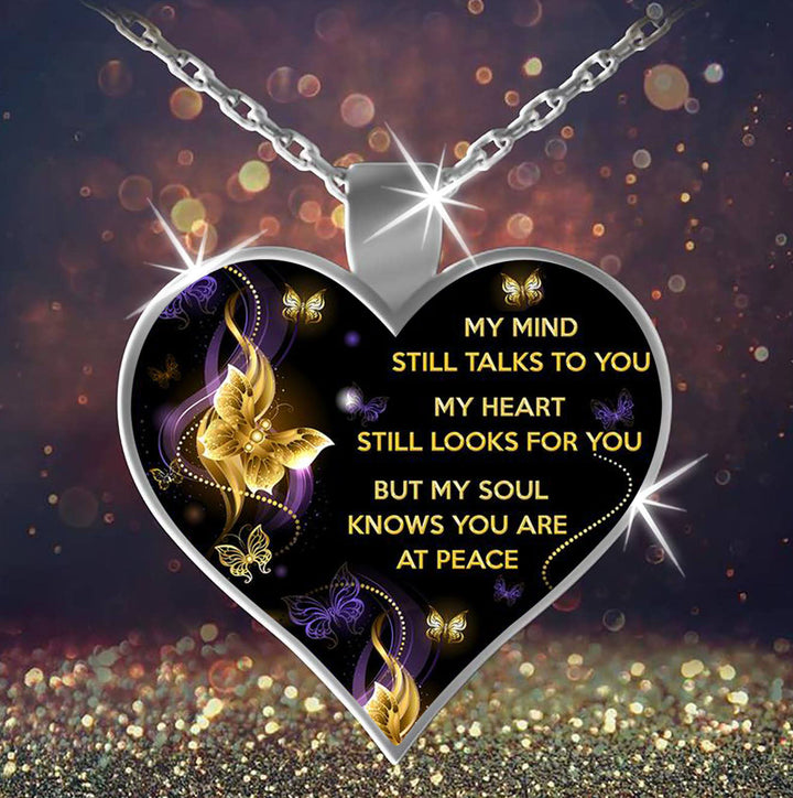 Unisex ketting met inspirerende boodschap 'My Mind Still Talks To You', herdenkings sieraad voor troost bij verlies.