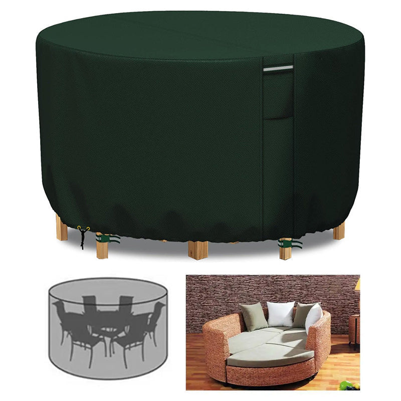 Premium 600D Oxford ronde tuinmeubel afdekhoes; waterdicht, UV-bestendig en robuust.
