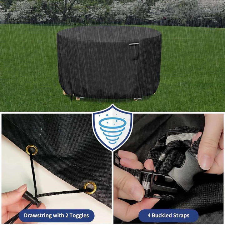 Bescherm uw ronde tuinset met deze ademende, waterdichte 600D Oxford tuinmeubelhoes met ventilatie.