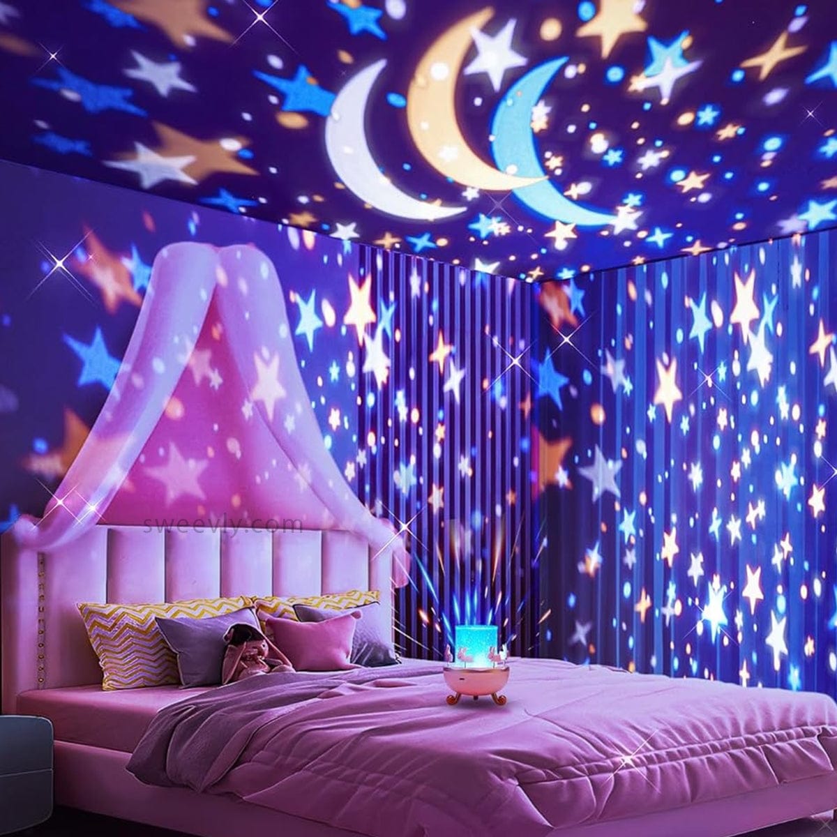 "Hello Kitty sterren projectorlamp met muziekdoos, roze nachtlampje, projecteert sterren op muren en plafond"