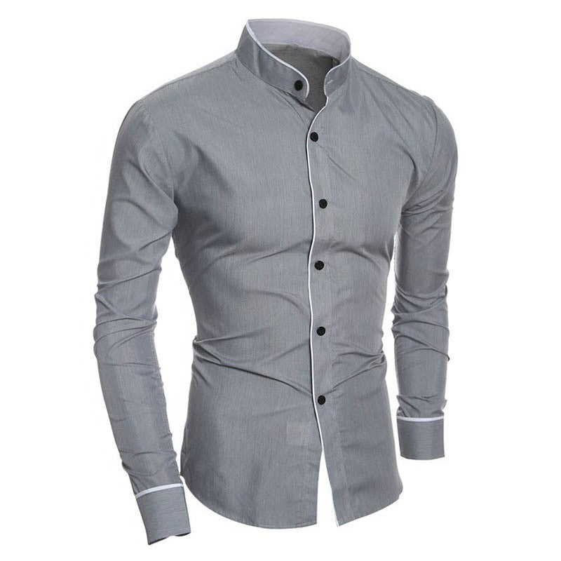 Stijlvol slim-fit herenoverhemd met staande kraag in zwart of grijs, perfect voor een tijdloze uitstraling.