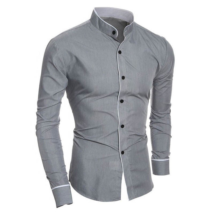 Stijlvol slim-fit herenoverhemd met staande kraag in zwart of grijs, perfect voor een tijdloze uitstraling.