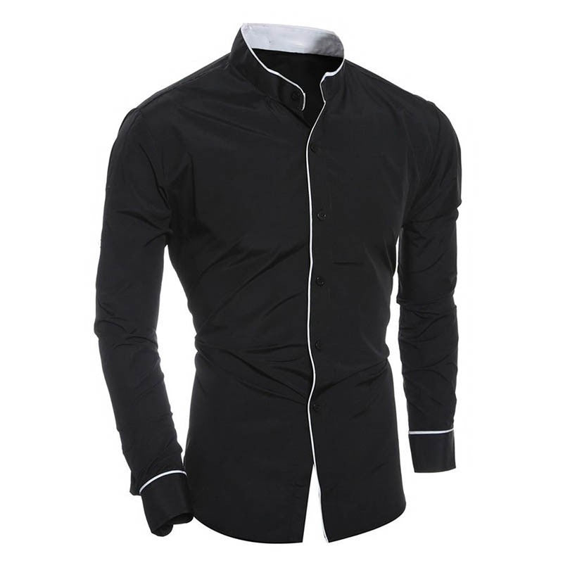 Heren slim-fit overhemd met staande kraag in wit, ideaal voor een stijlvolle casual of formele look.
