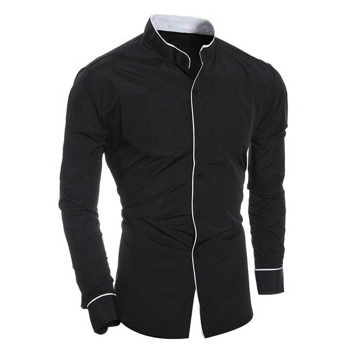 Heren slim-fit overhemd met staande kraag in wit, ideaal voor een stijlvolle casual of formele look.
