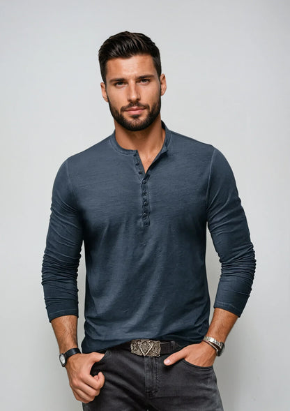 "Henley shirt voor heren met lange mouwen, regular fit, tijdloos design in zachte stof met stijlvolle halslijn, veelzijdig in
