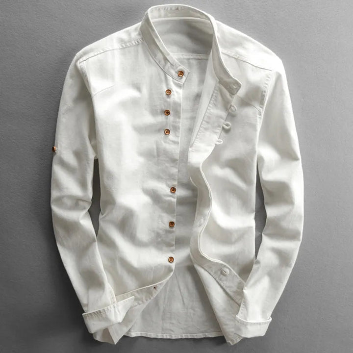 Stijlvol heren shirt met bandkraag en lange mouwen, perfect voor een avondje uit of informele bijeenkomst.