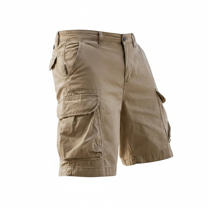 Bruine heren cargo shorts, regular fit, met meerdere zakken voor casual zomerstijl en functionaliteit.