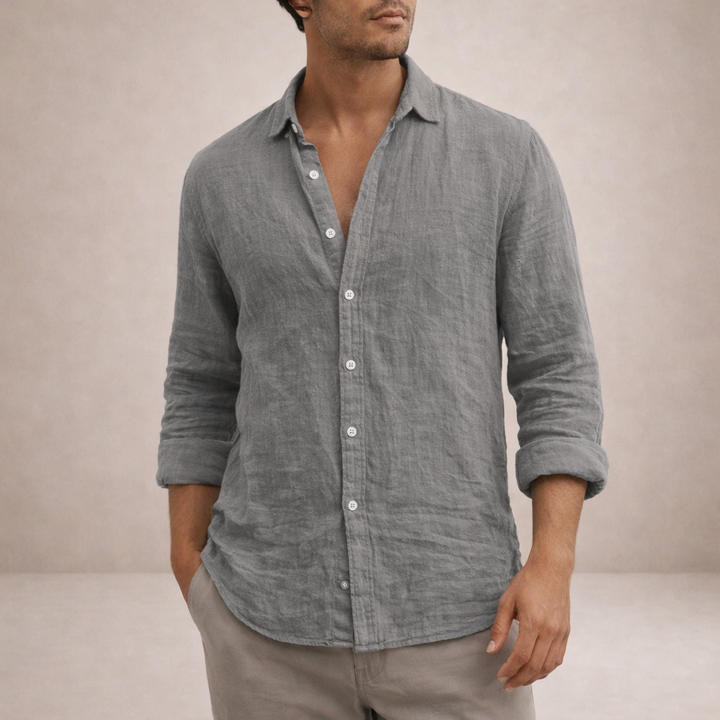 Heren casual shirt met lange mouwen, klassieke kraag en knopen, ideaal voor smart casual gelegenheden.