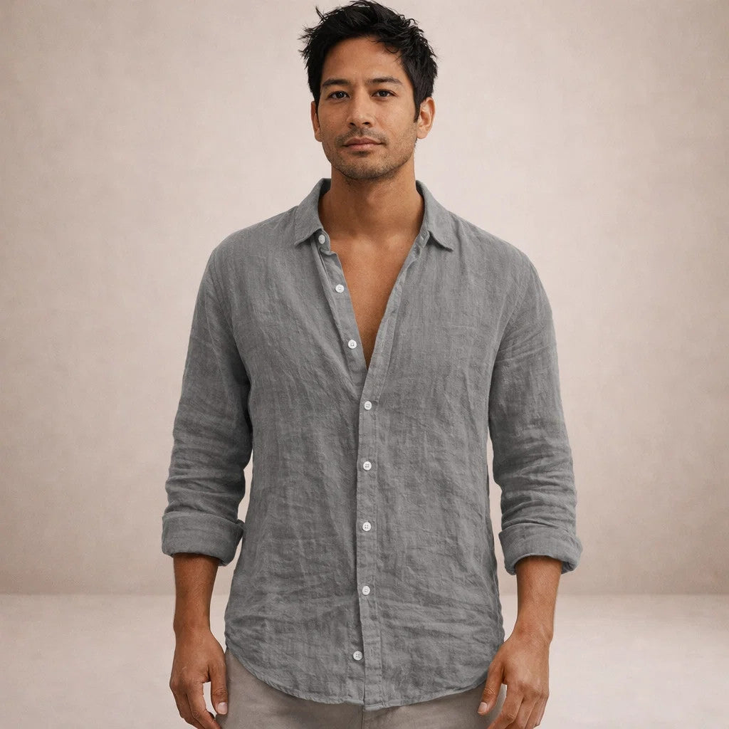 Heren shirt met lange mouwen, klassieke kraag, comfortabele regular fit, geschikt voor smart casual looks.