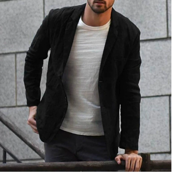 Comfortabele single-breasted heren blazer in zwart, grijs of wit; perfect voor een semi-formele, moderne look.
