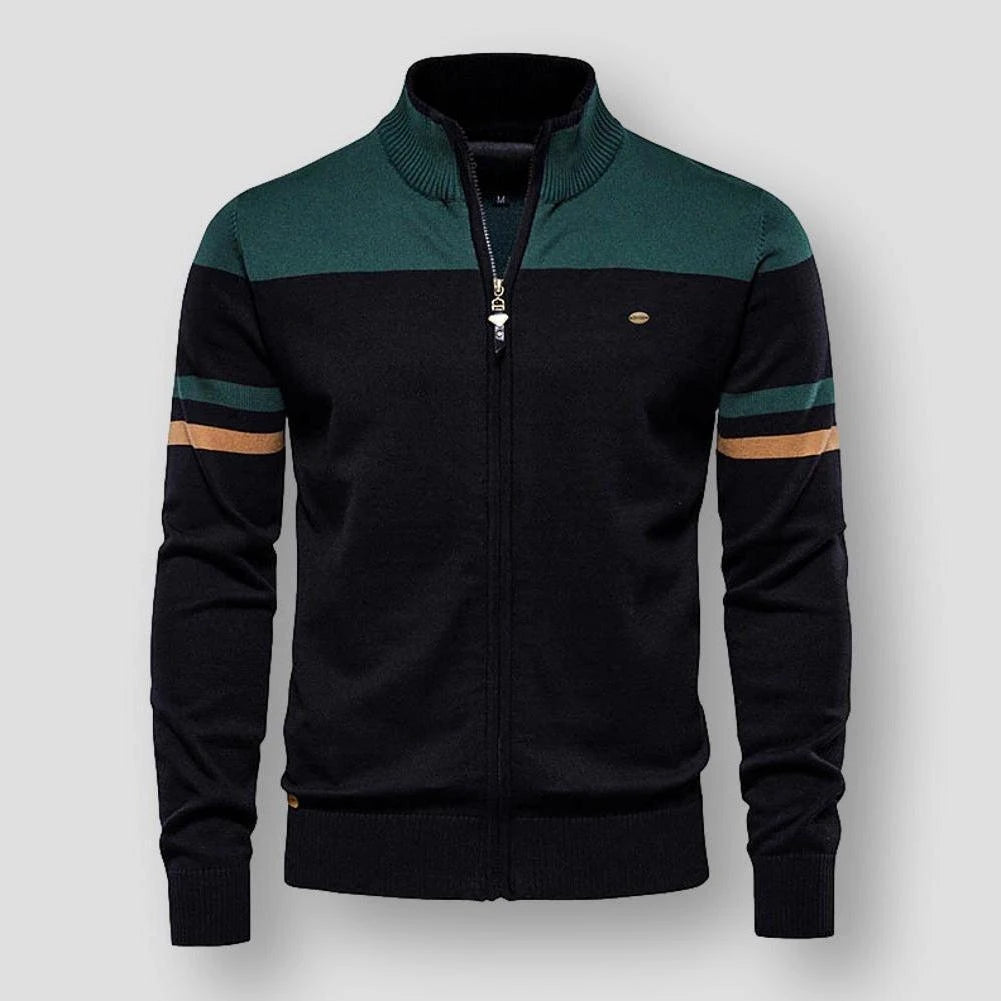 Trendy heren color block jas met rits, casual bovenkleding voor een sportieve look in lente/herfst.