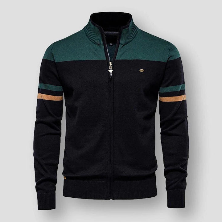 Trendy heren color block jas met rits, casual bovenkleding voor een sportieve look in lente/herfst.