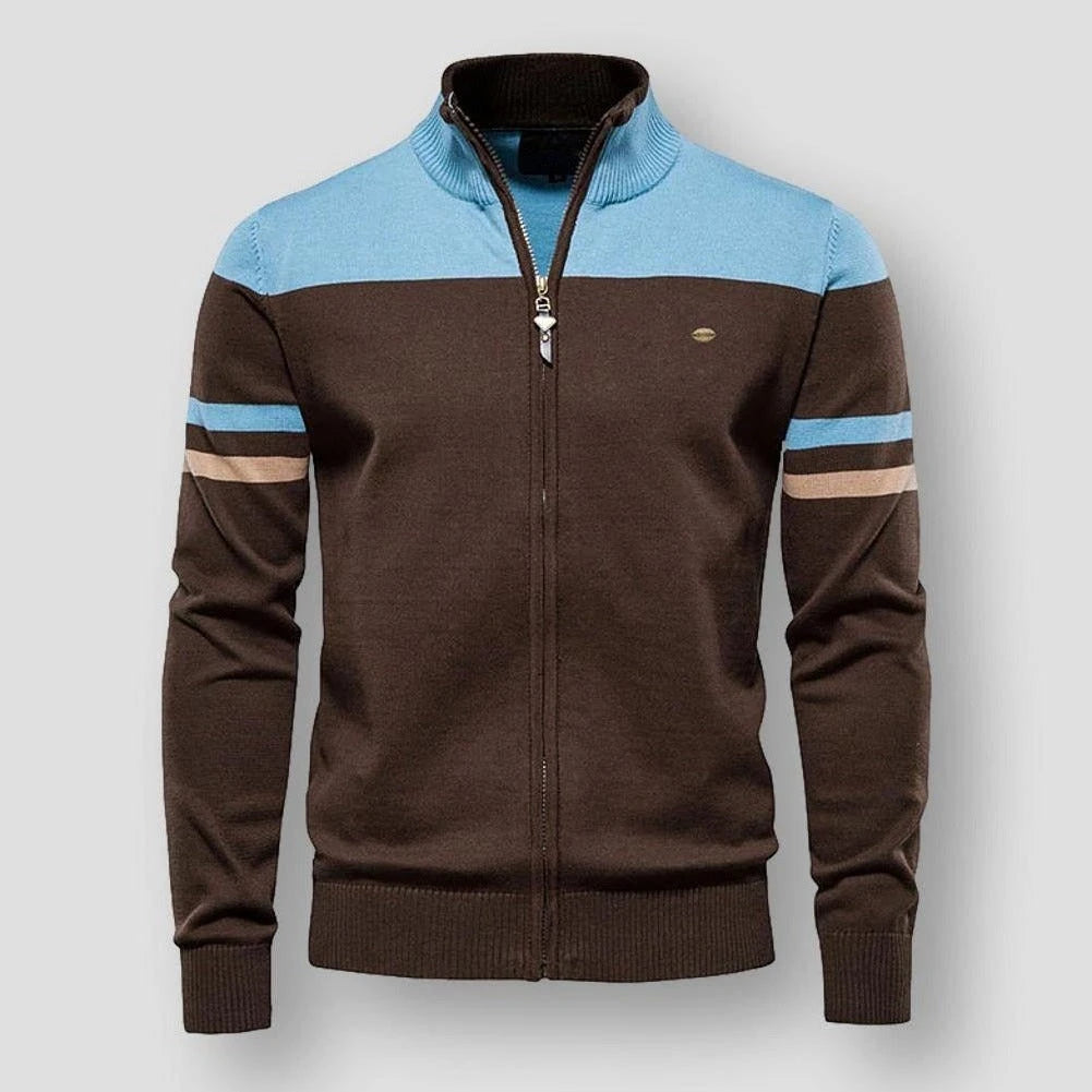 Heren color block zip-up jas, trendy sportieve bovenkleding voor lente en herfst.