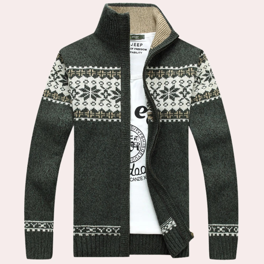 Klassiek Fair Isle herenvest met rits, warm en stijlvol, perfect voor een comfortabele winterse outfit.