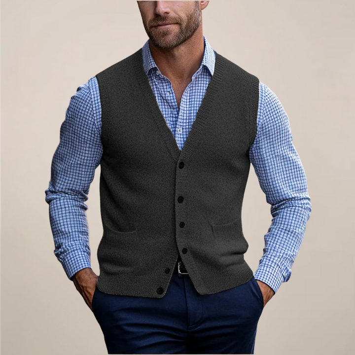 Veelzijdig heren gebreid gilet met V-hals, perfect als laagje voor kantoor of casual outfits.