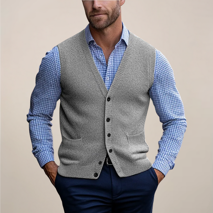 Modern heren gebreid gilet met V-hals, een tijdloos vest voor modieuze laagjes het hele jaar door.